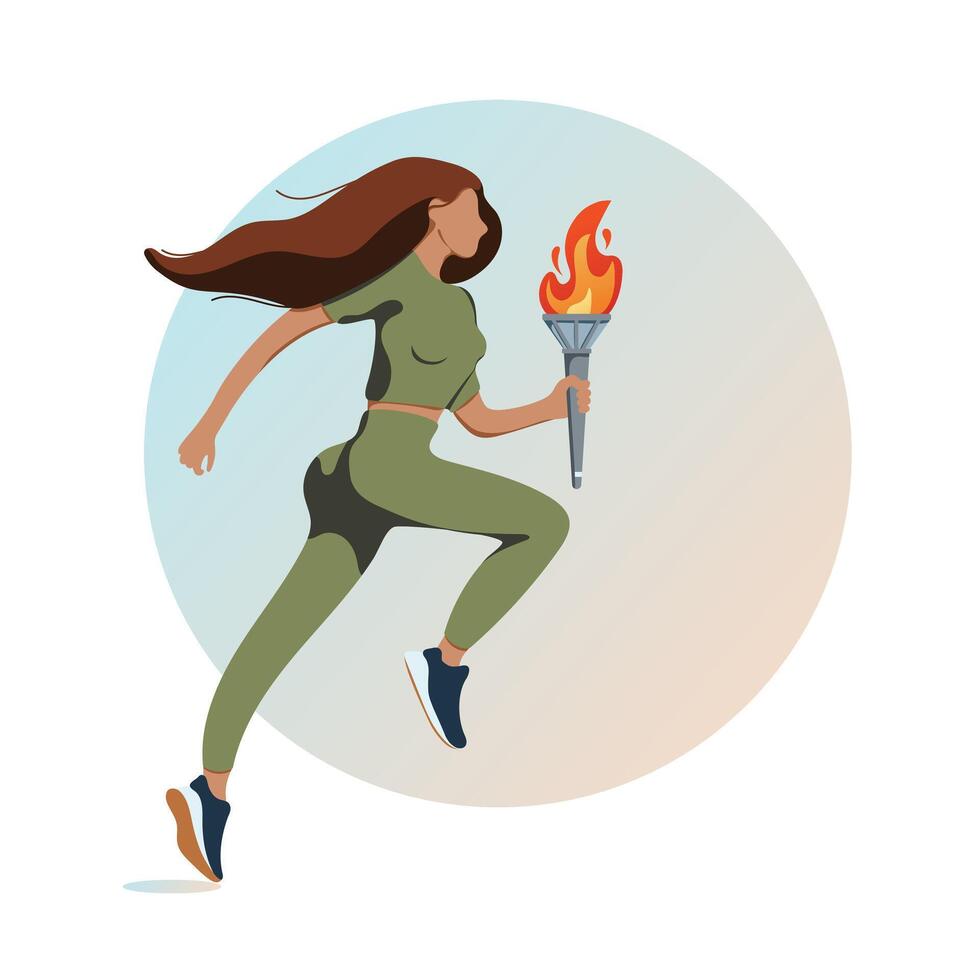 Torchbearer, vector illustration of running athletic woman with Olympic