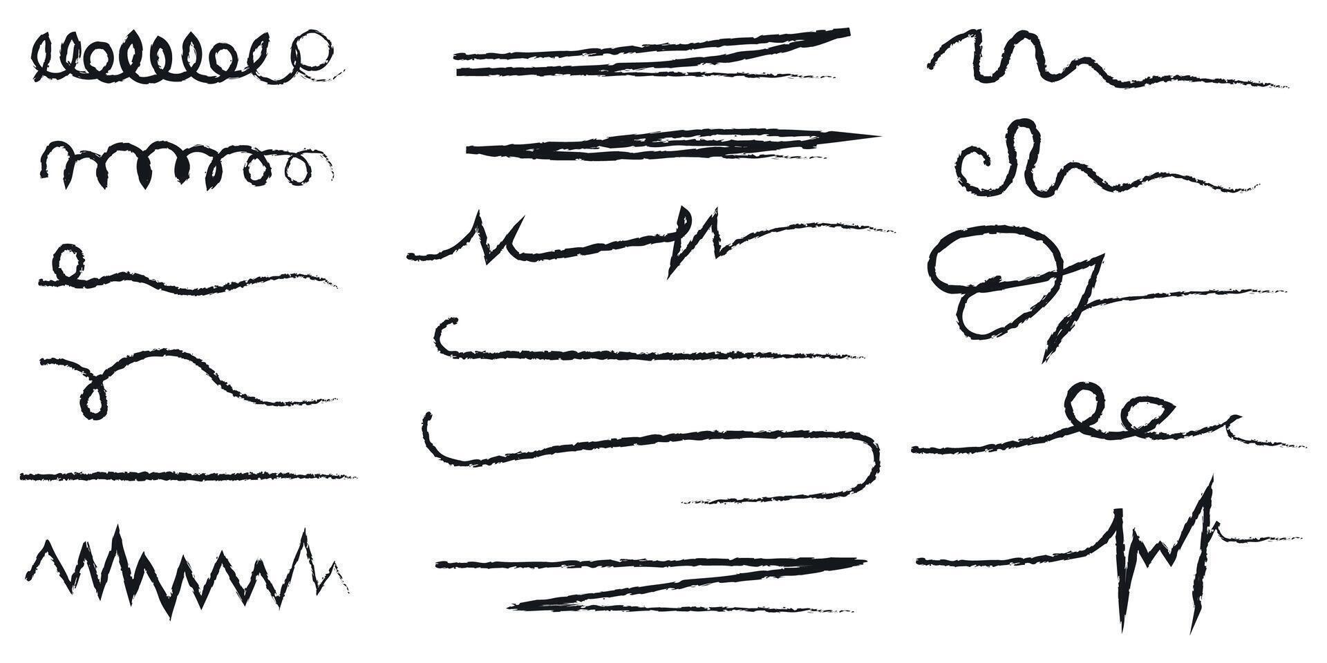 Elements for note-taking, highlighting, and underlining in Hand drawn-style text. vector