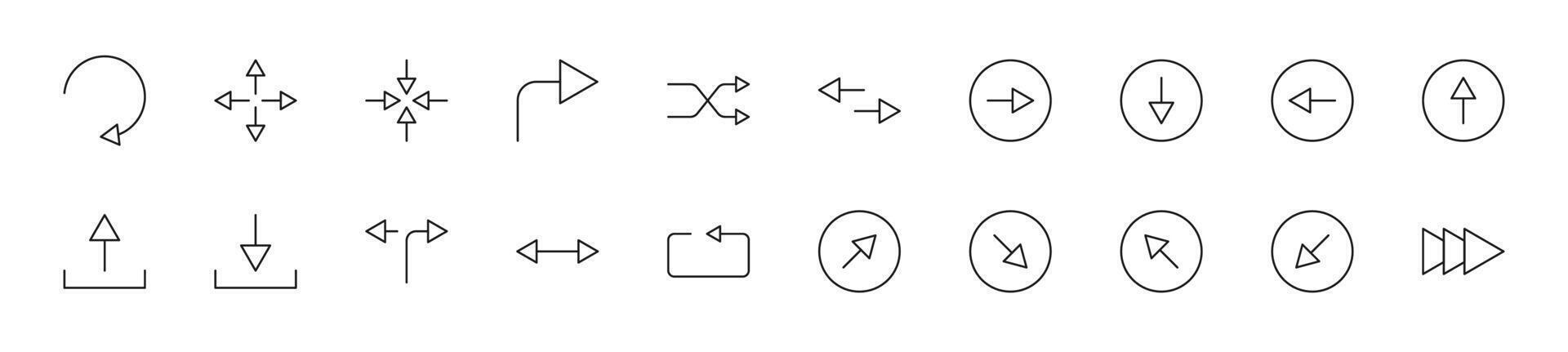 Collection of thin line icons of arrows. Linear sign and editable stroke. Suitable for web sites, books, articles vector
