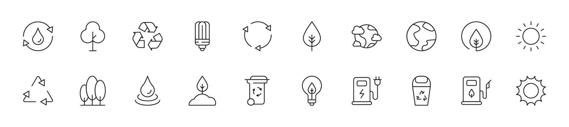 Collection of thin line icons of ecology. Linear sign and editable stroke. Suitable for web sites, books, articles vector