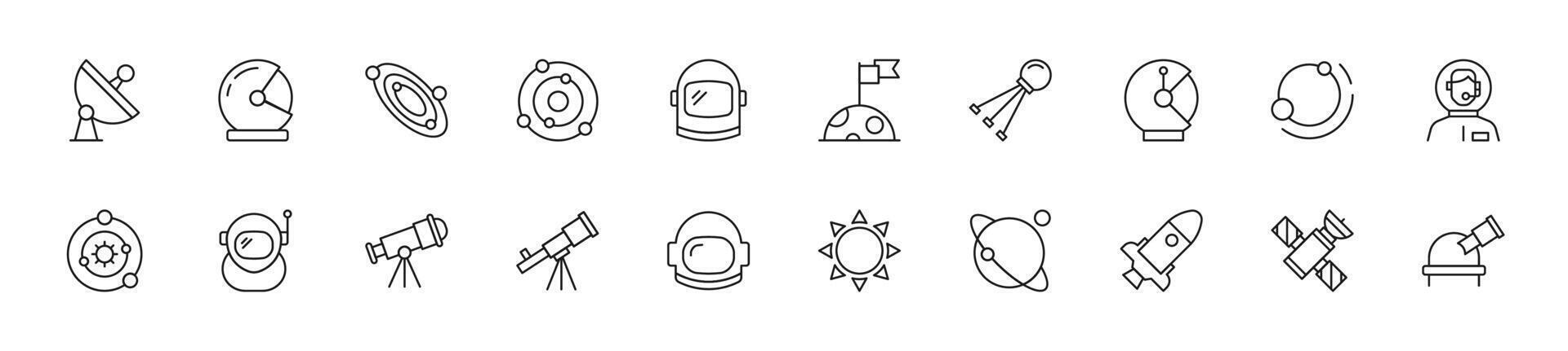 colección de Delgado línea íconos de astronauta. lineal firmar y editable ataque. adecuado para web sitios, libros, artículos vector