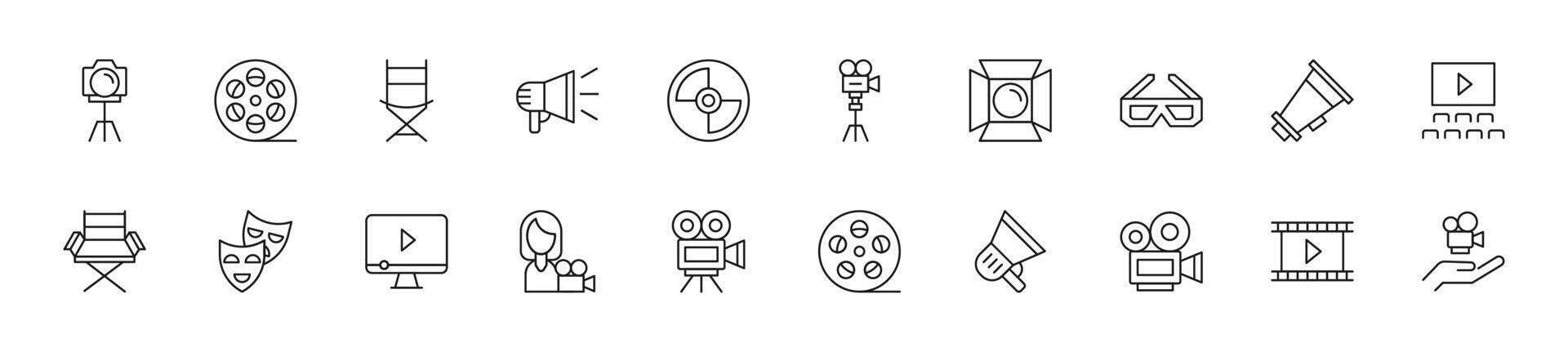 Collection of thin line icons of movie and cinema. Linear sign and editable stroke. Suitable for web sites, books, articles vector