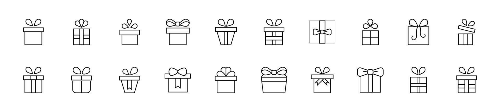 Collection of thin line icons of giftbox. Linear sign and editable stroke. Suitable for web sites, books, articles vector