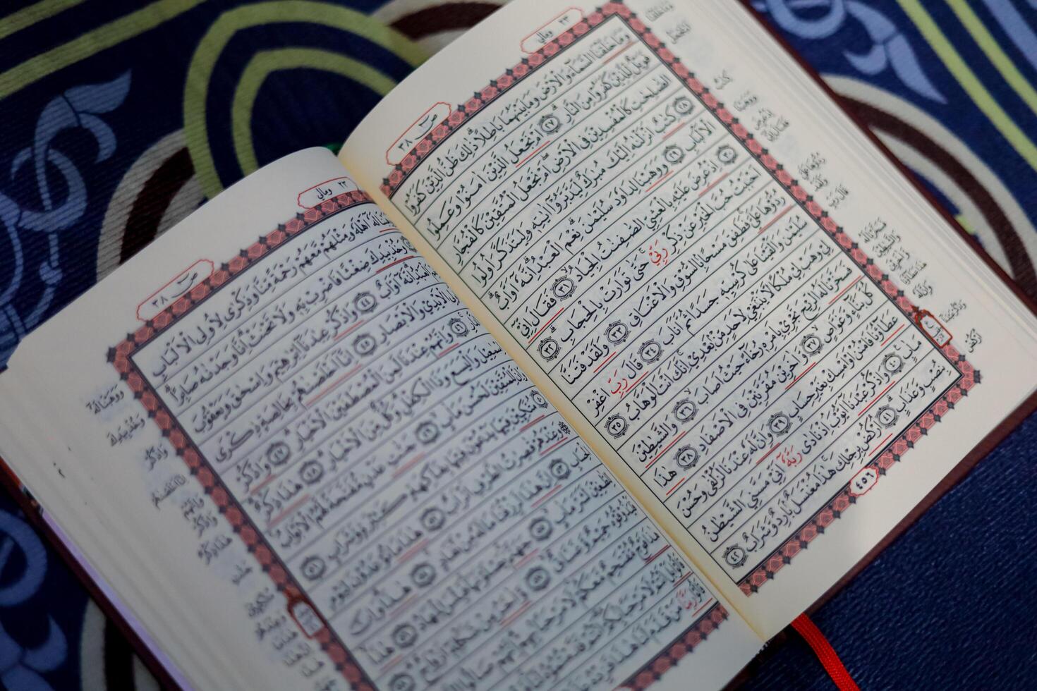 Quran, Al Qur'an, Islamic background for Eid al-Fitr Eid al-Adha. Open page of Al-Quran. Islamic concept photo