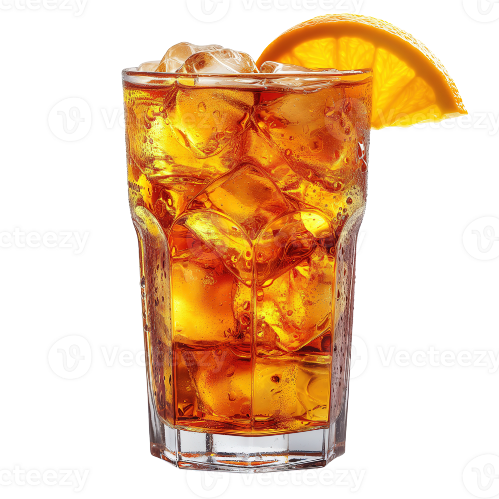 AI generated Cuba libre cocktail with ice cubes and lemon slice isolated on transparent background png