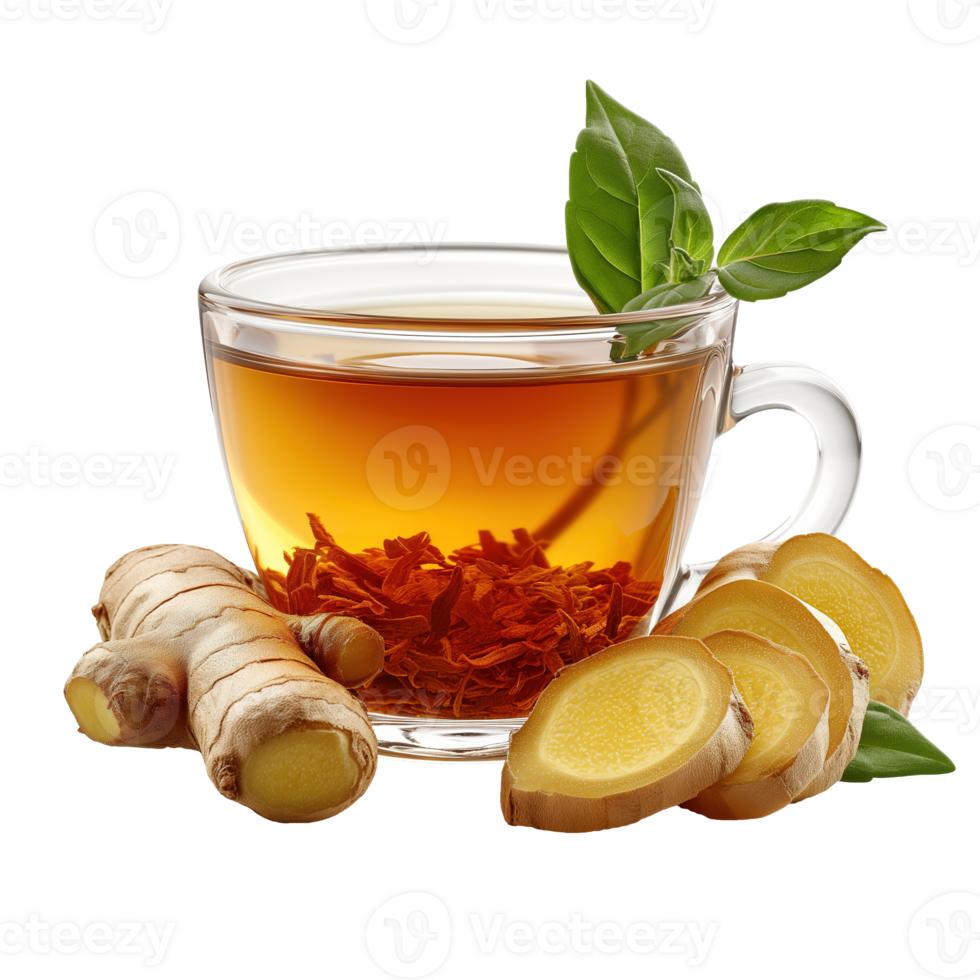 AI generated A glass of ginger tea isolated on transparent background png