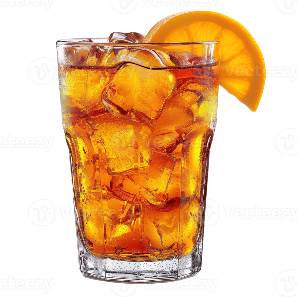 AI generated Cuba libre cocktail with ice cubes and lemon slice isolated on transparent background png