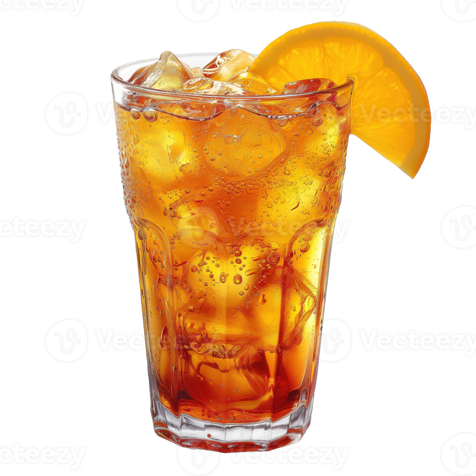 AI generated Cuba libre cocktail with ice cubes and lemon slice isolated on transparent background png