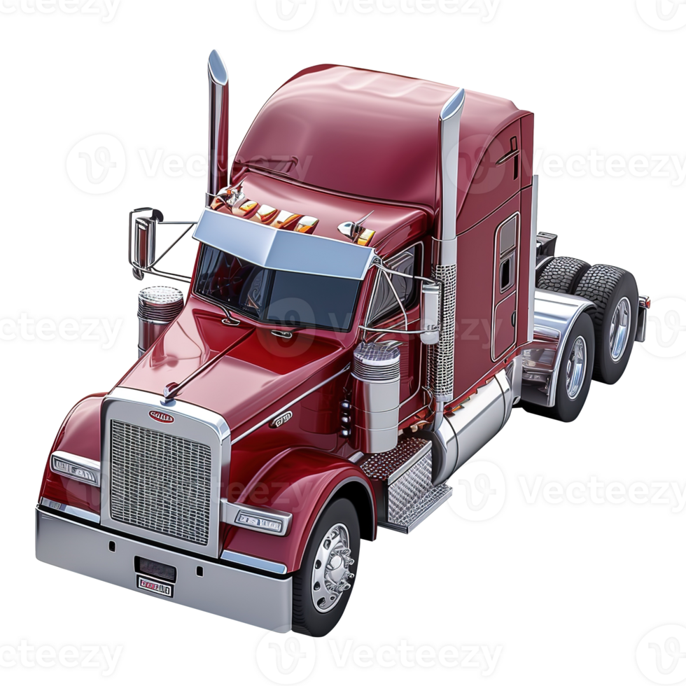 AI generated Red semi-trailer truck 3d icon isolated on transparent background png