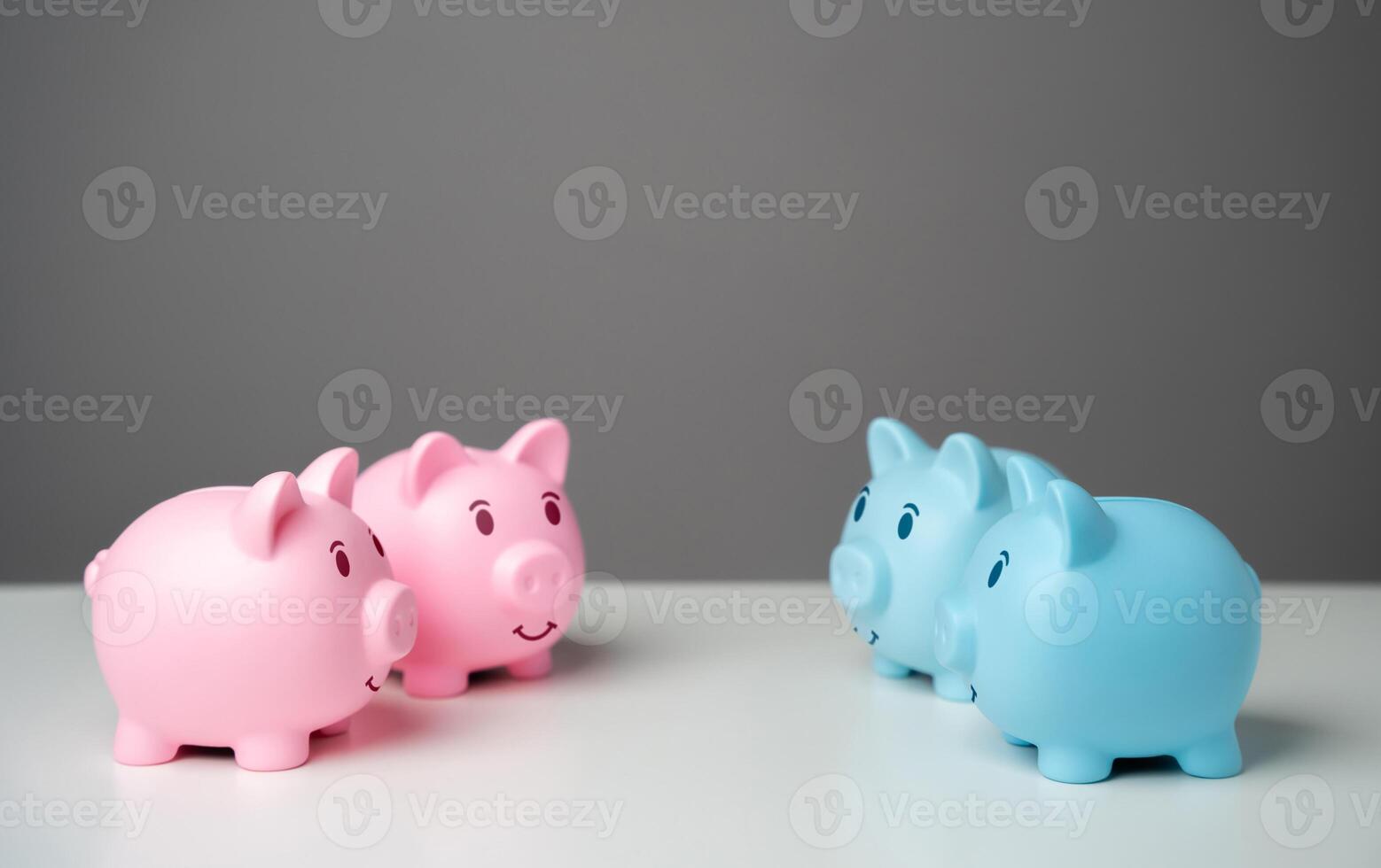Piggy banks of different genders according to colors. Consumer patterns of men and women. Strategies for saving and saving money. Tips and lifehacks. Cashbacks and earnings. photo
