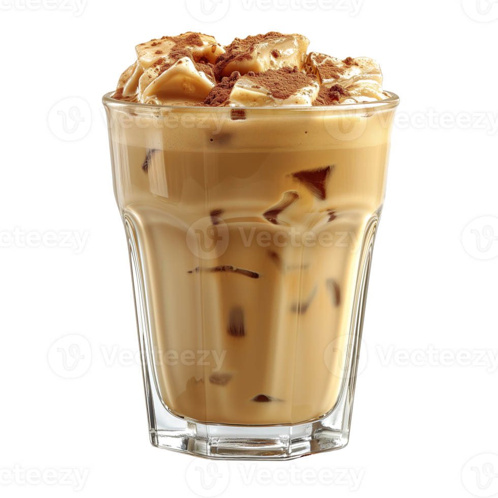 AI generated Iced cappuccino coffee with whipped cream in glass isolated on transparent background png