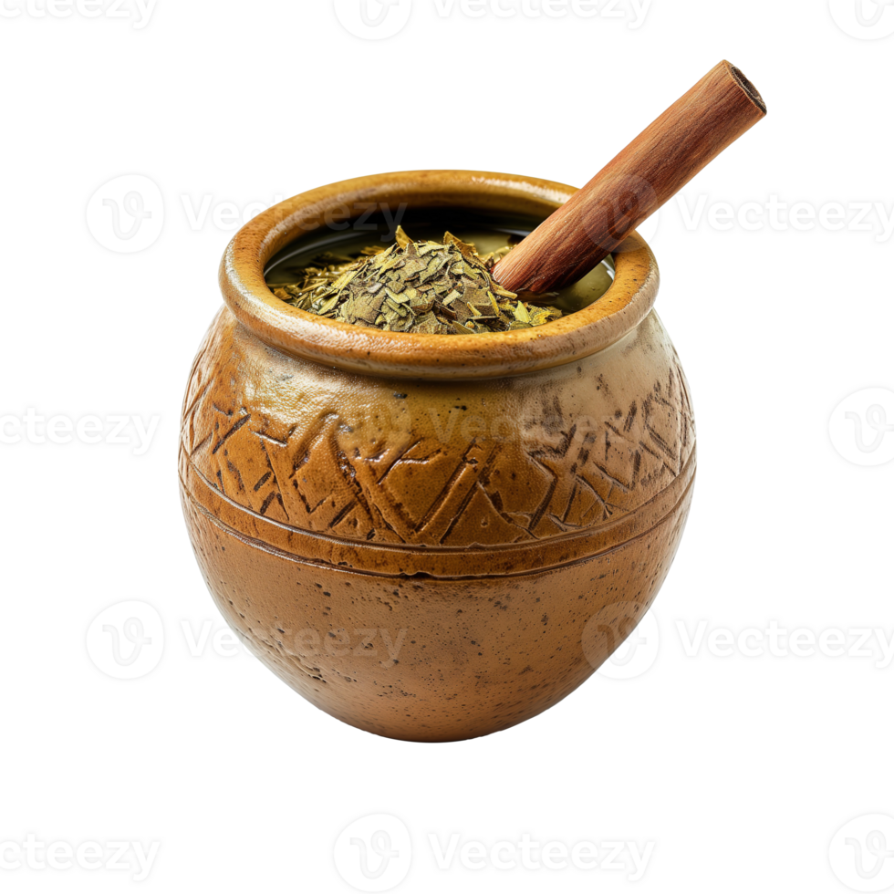 AI generated Traditional clay pot with yerba mate tea isolated on transparent background png