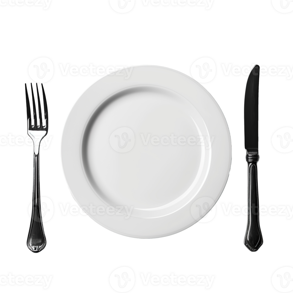 AI generated Empty plate, knife and fork isolated on transparent background png