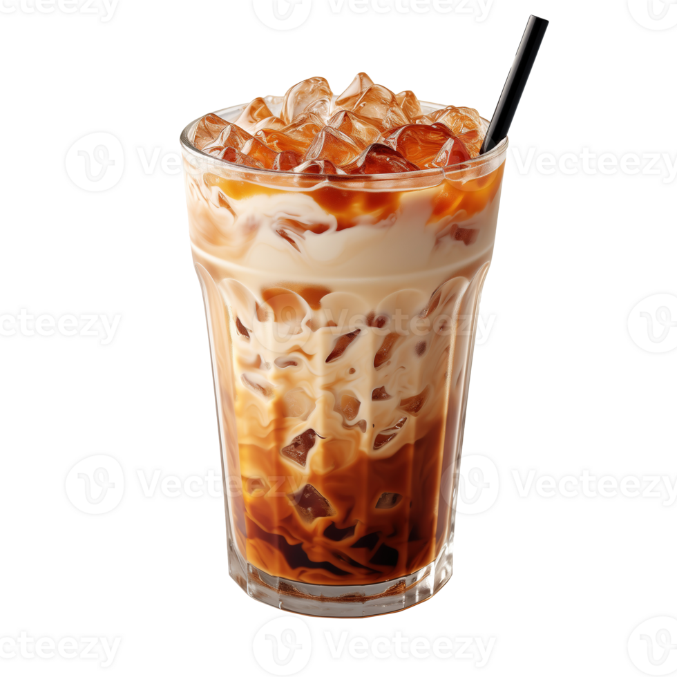 AI generated Iced coffee with milk in a glass isolated on transparent background png