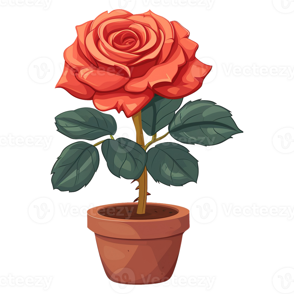 AI generated rose flower in pot isolated on a transparent background png