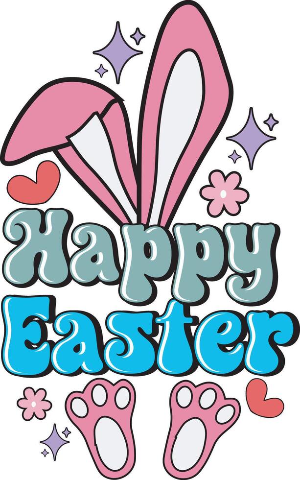 Happy Easter Retro Bunny Kids Easter T shirt Design vector