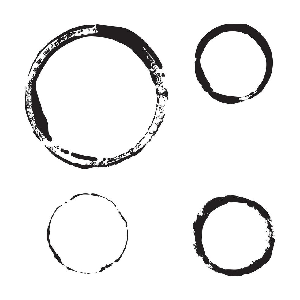Black coffee rings grunge circle frames or stamp graphic elements Stains and drops isolated decorative design Neoteric decor vector clipart