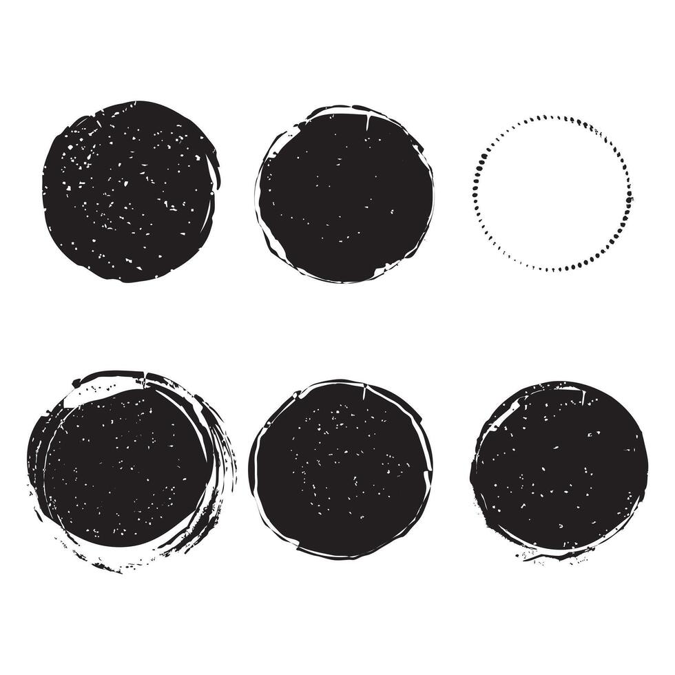 Set of round buttons. Hand-painted ink blob. Hand-drawn grunge black circle. Graphic design element for cards, corporate identity, web, prints, etc. Vector illustration. Isolated on white background