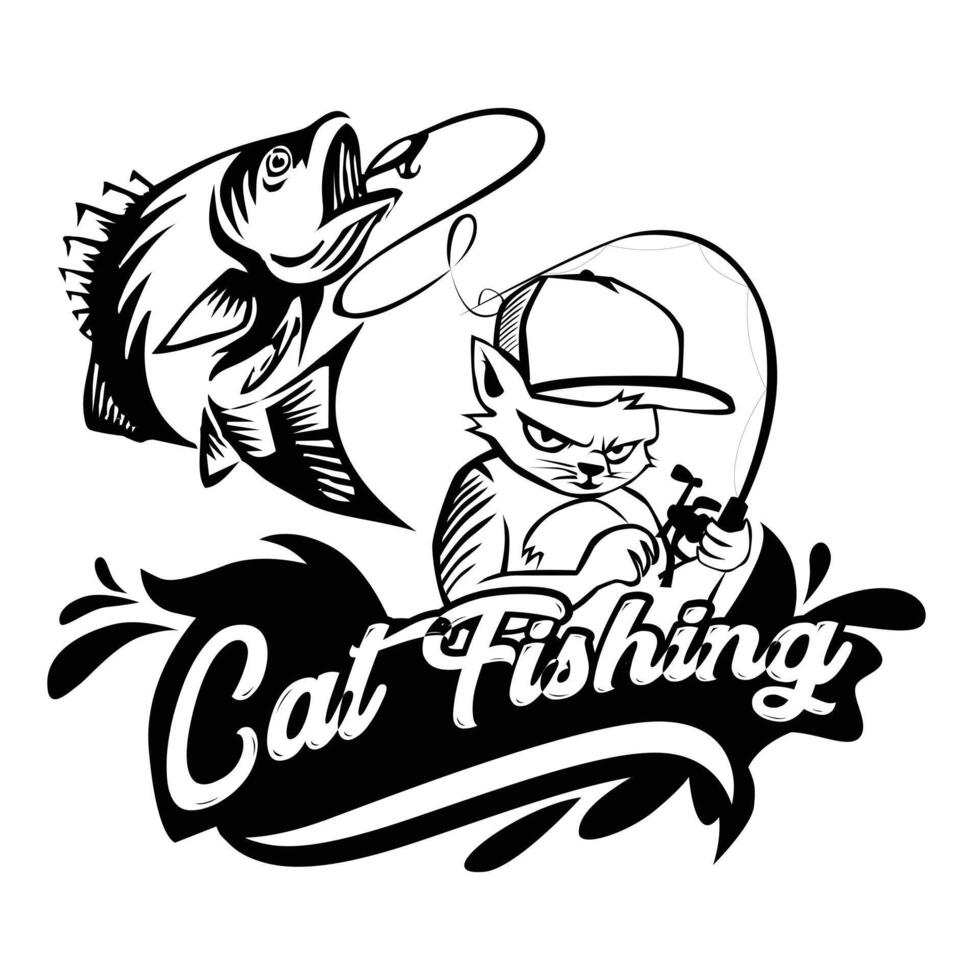 Vector flat icon logo cat fishing company isolated on white background