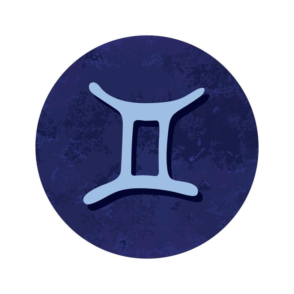 mano dibujado Geminis zodíaco firmar en azul redondo marco astrología garabatear clipart elemento para diseño vector
