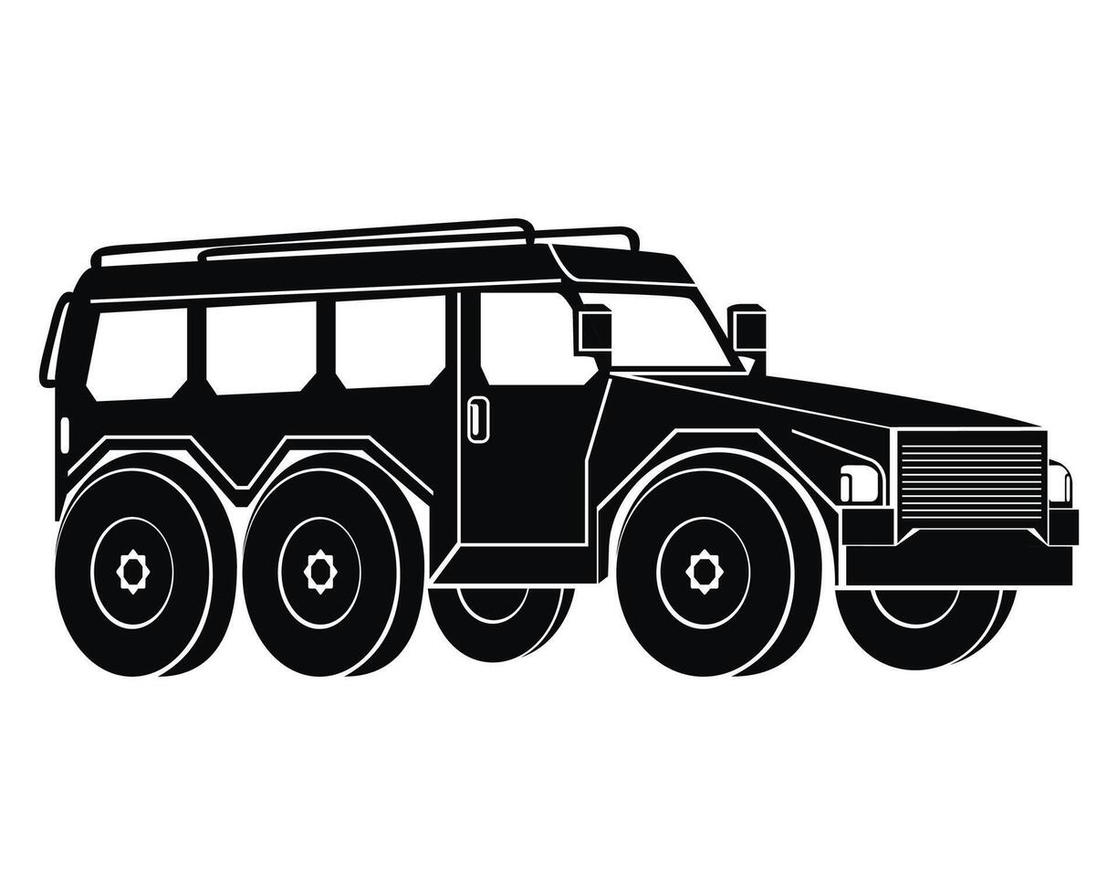 blindado militar vehículo silueta. negro icono. guerra y Ejército simbolos vector