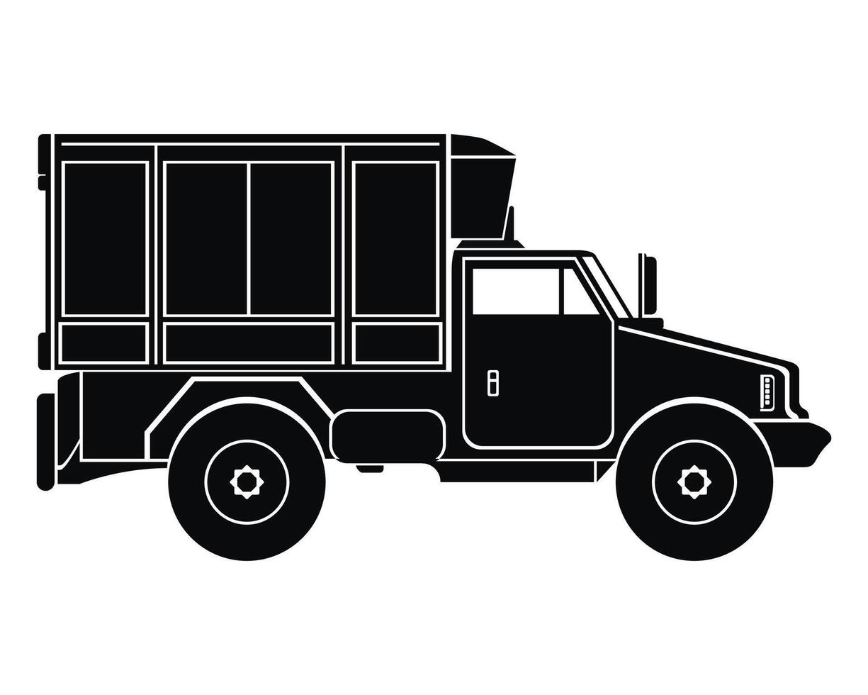 Commercial truck silhouette. Black icon. Transportation, delivery symbols, pictogram. vector