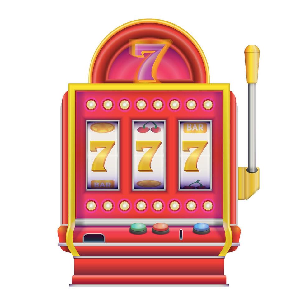 Slot machine in realistic style with lucky sevens 777. Casino Las Vegas jackpot. vector