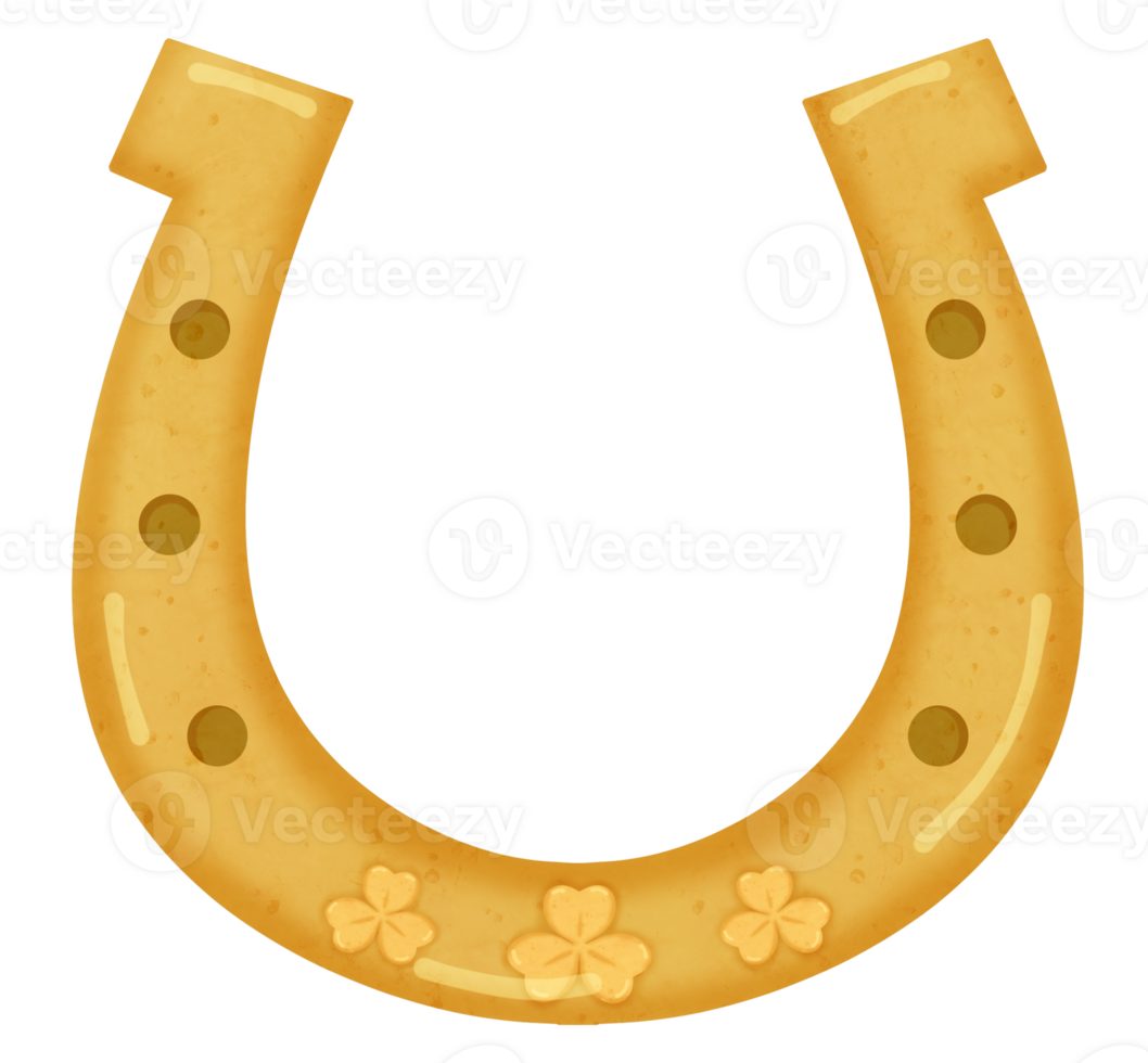 golden horseshoe isolated, symbol of luck png