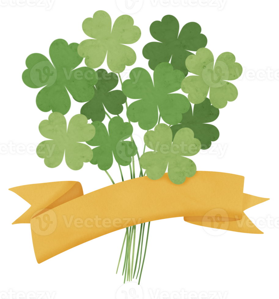 Bunch of four leaf clovers with blank yellow ribbon png