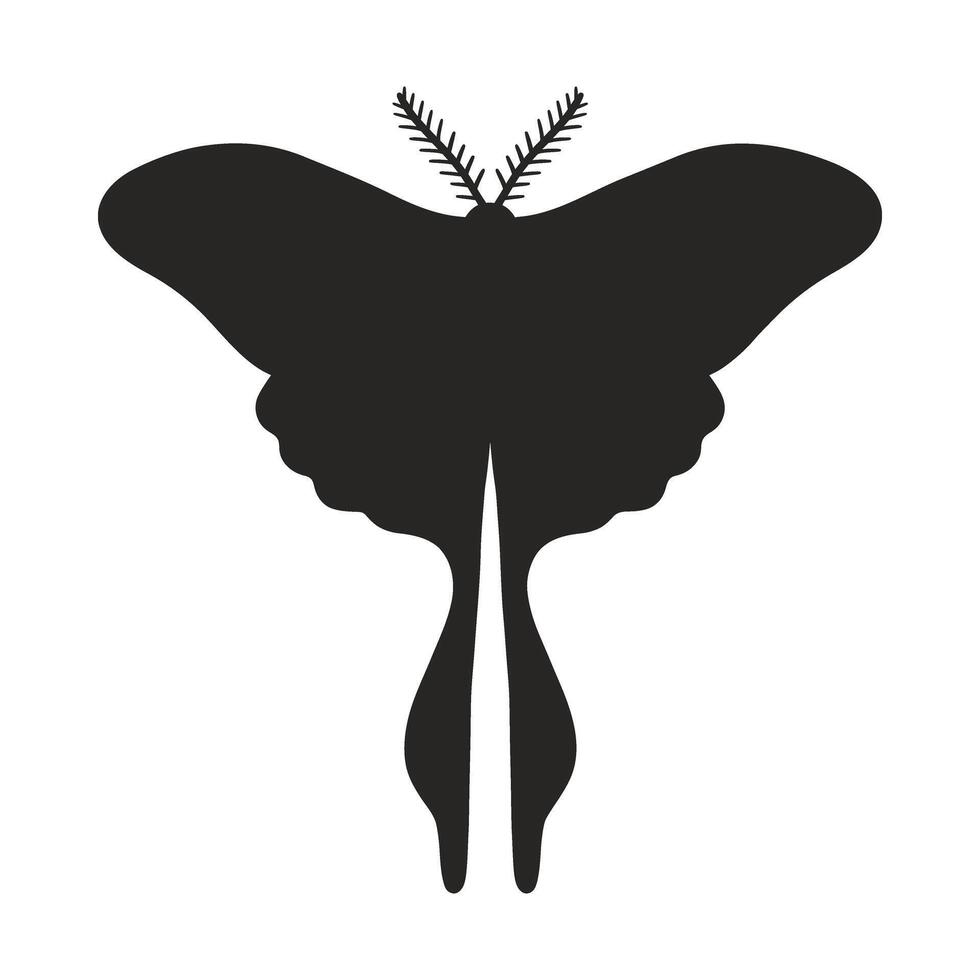 Vintage butterfly silhouette isolated on a white background. Simple black butterfly or moth. Vector illustration, insect icon