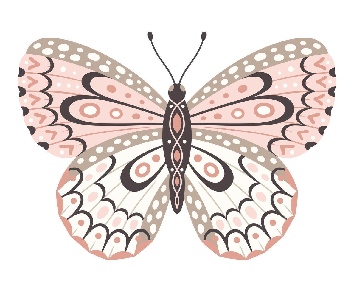 Butterfly icon, vector illustration. Wings with dotted abstract ornament, front view, a symbol for tattoo design. Summer background, fly insect