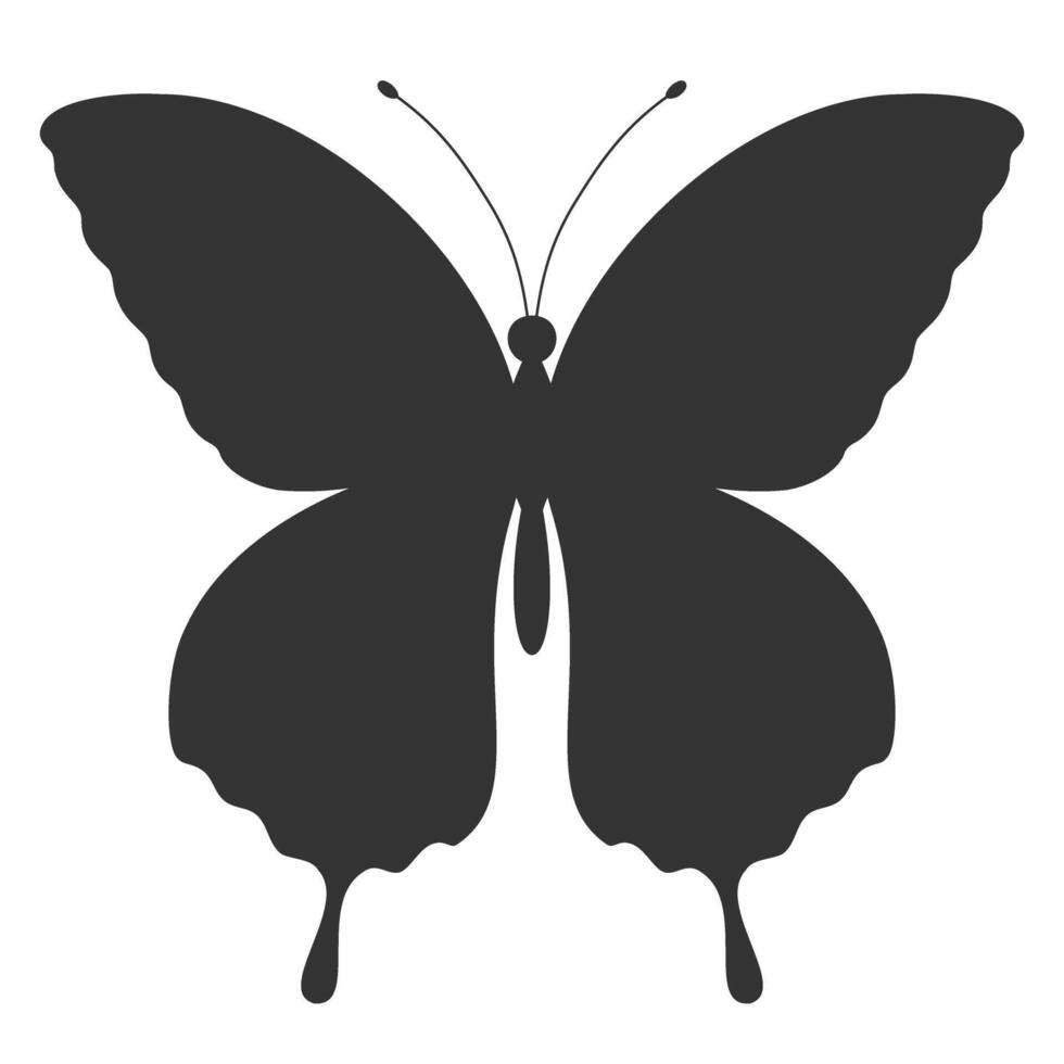 mariposa negro silueta. forma de mariposa alas, frente vista, tatuaje modelo. sencillo insecto icono, vector ilustración