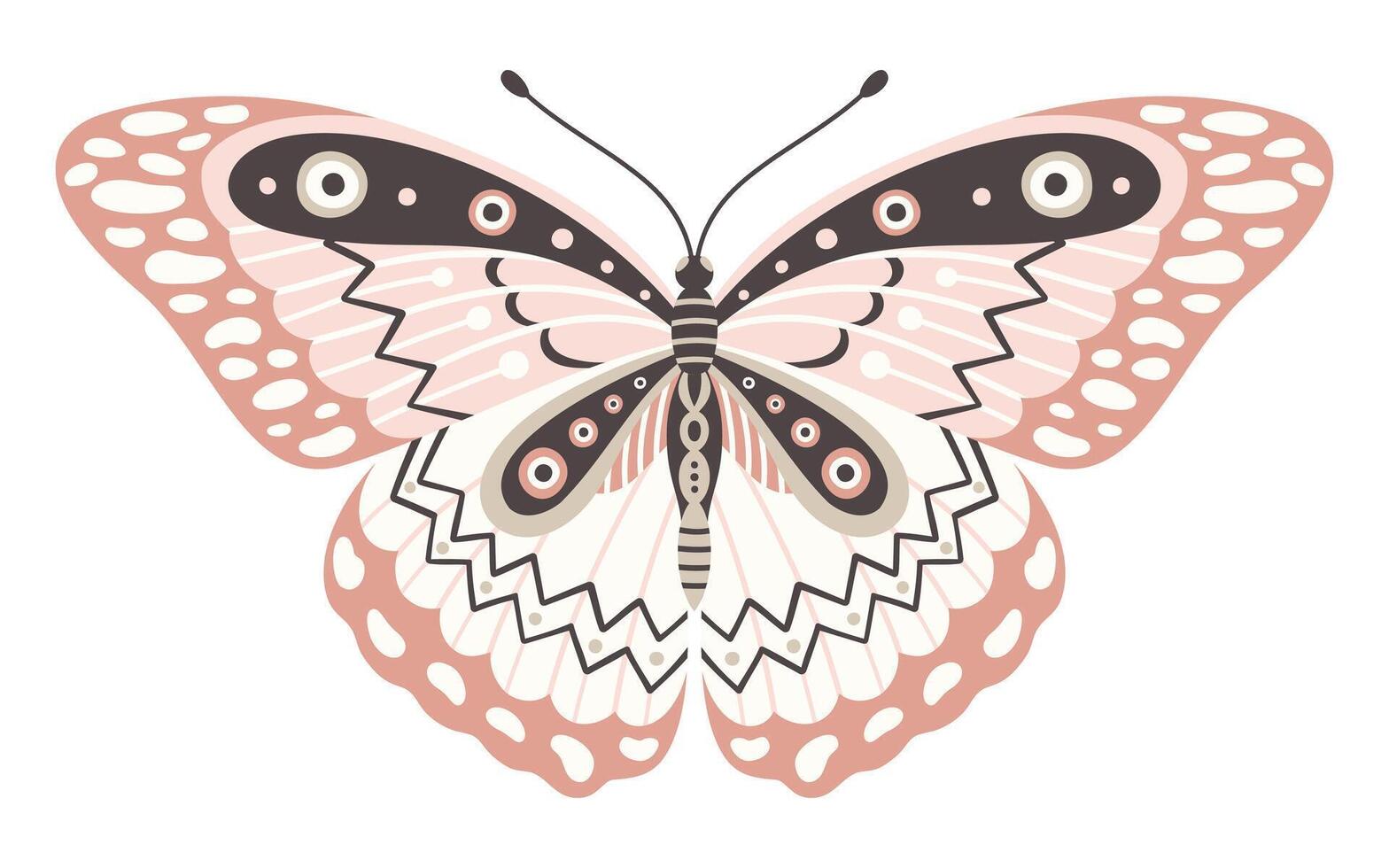 Butterfly icon, vector illustration. Wings with geometric abstract ornament, front view, a symbol for tattoo design. Summer background, fly insect