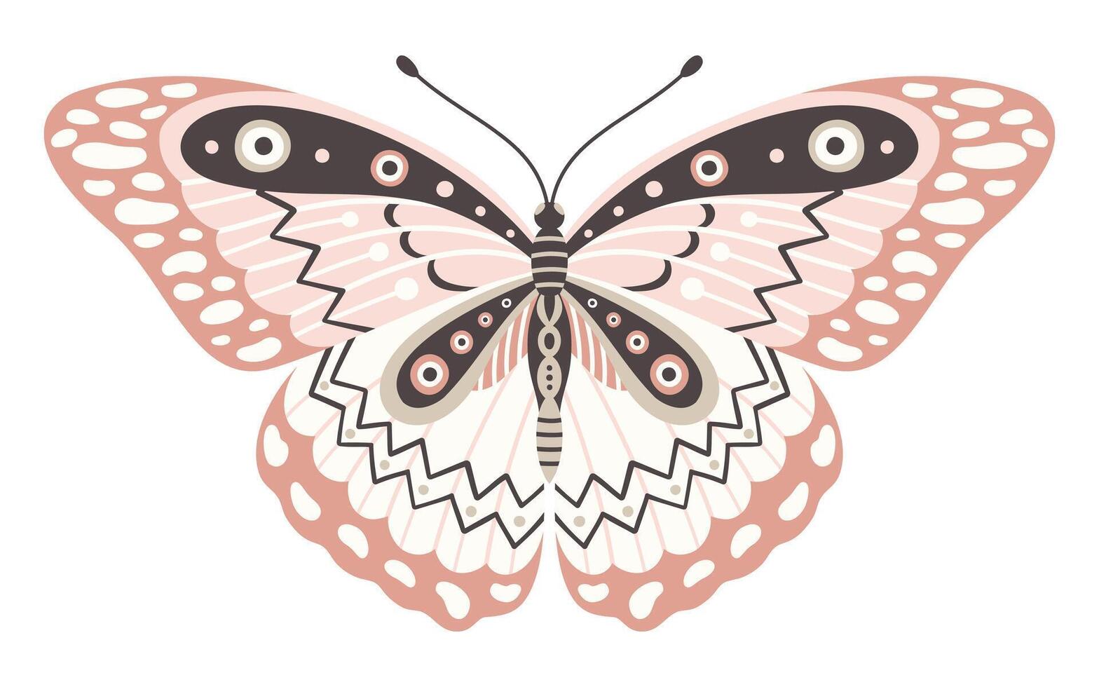 mariposa icono, vector ilustración. alas con geométrico resumen ornamento, frente vista, un símbolo para tatuaje diseño. verano fondo, mosca insecto