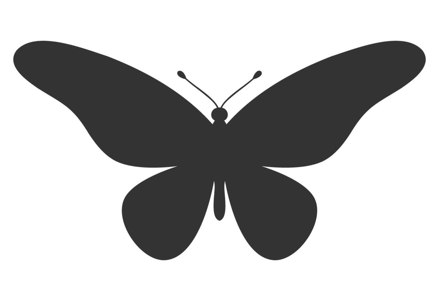 Butterfly black silhouette. Shape of butterfly wings, front view, tattoo template. Simple insect icon, vector illustration