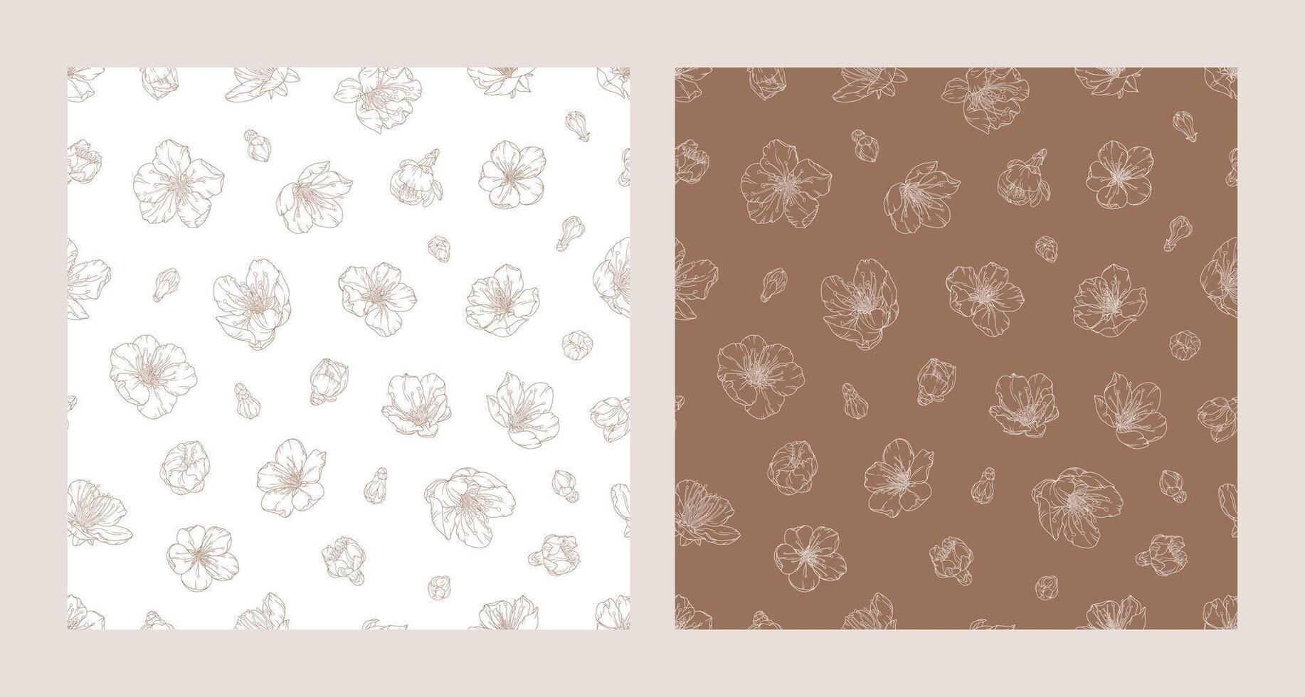 Set of seamless patterns with blooming apricot flowers vector