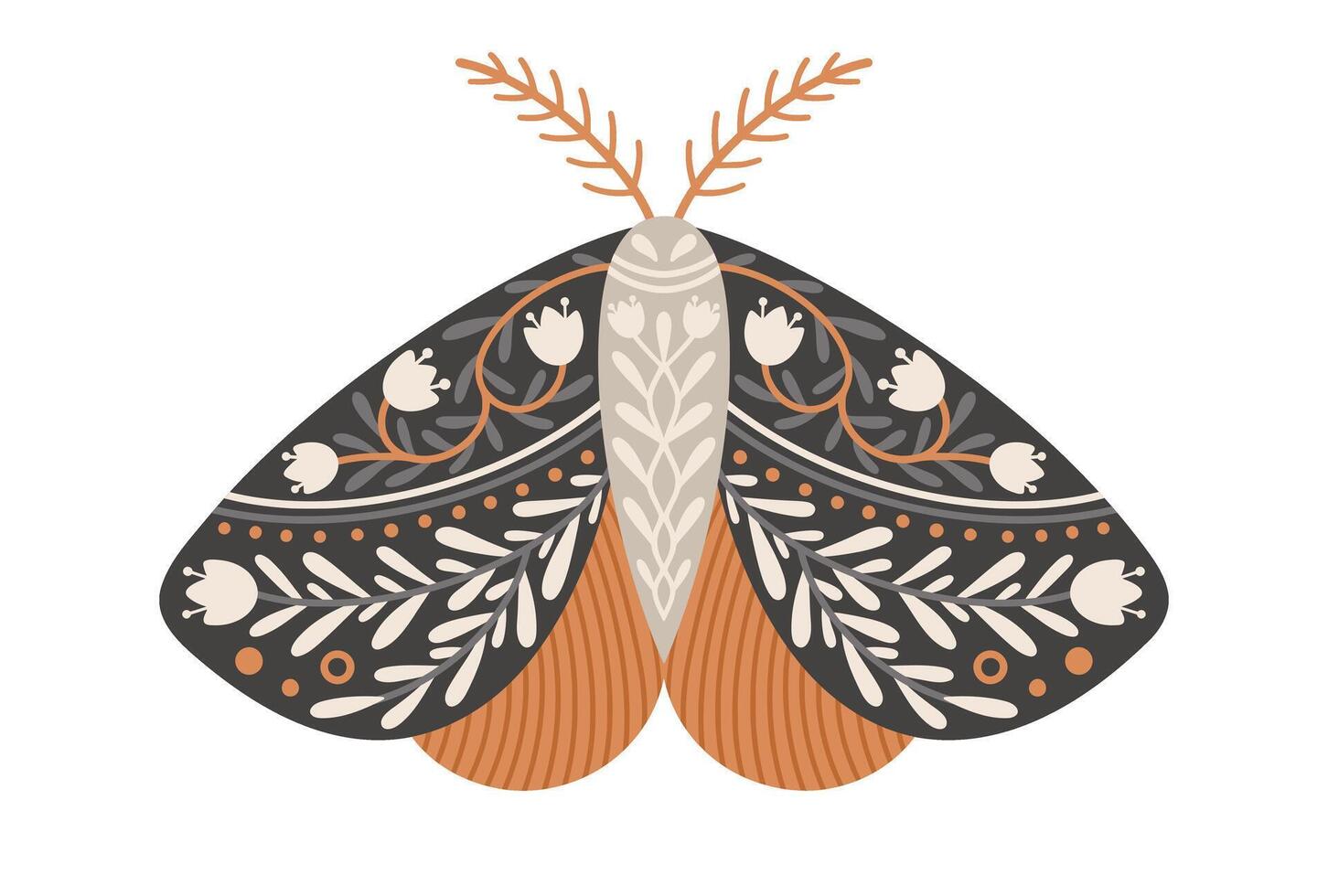 mariposa icono con floral ornamento. Clásico místico mariposa o polilla. volador celestial insecto, vector ilustración