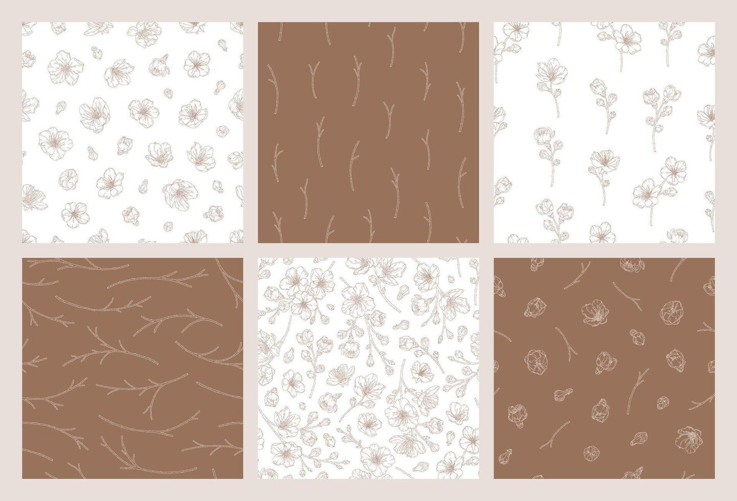 Set of seamless patterns with blooming apricot flowers vector