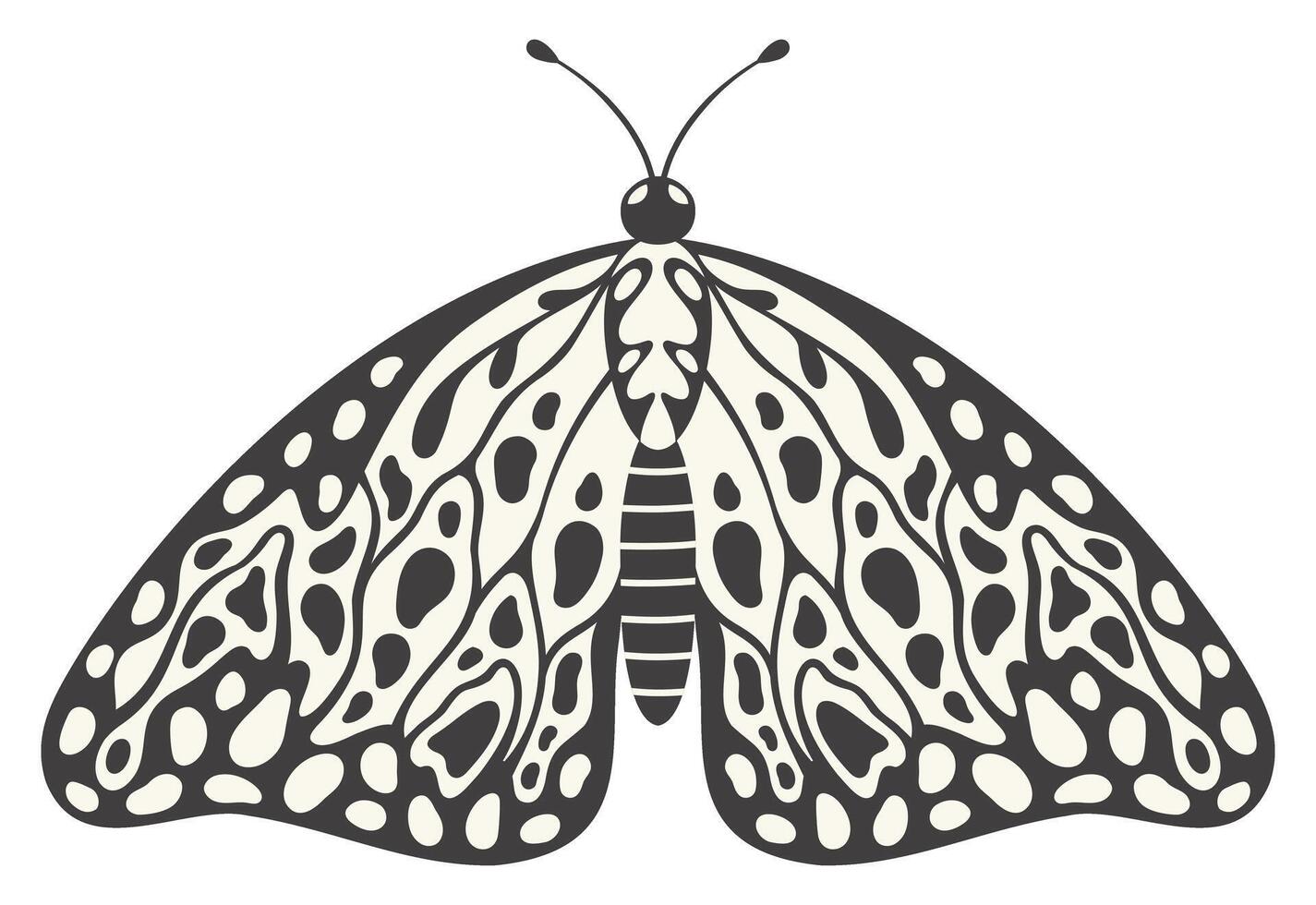Moth butterfly illustration, vector. Y2k style aesthetic, wing shapes in front view, a magic ornamental symbol. Black and white monochrome element, tattoo graphic print with abstract pattern vector