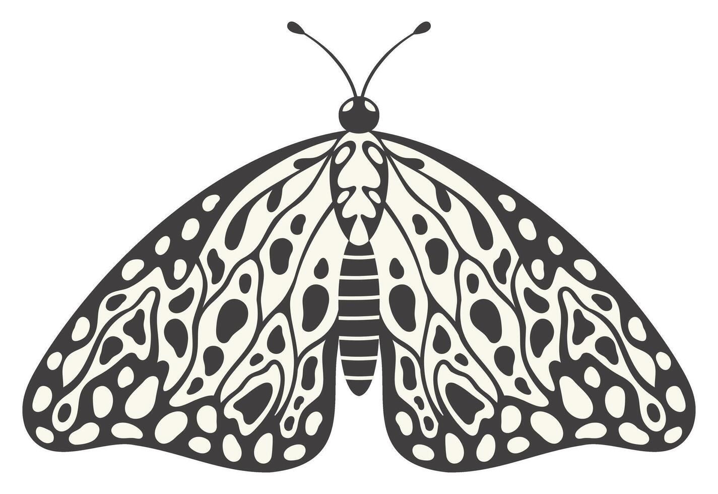 polilla mariposa ilustración, vector. y2k estilo estético, ala formas en frente vista, un magia ornamental símbolo. negro y blanco monocromo elemento, tatuaje gráfico impresión con resumen modelo vector