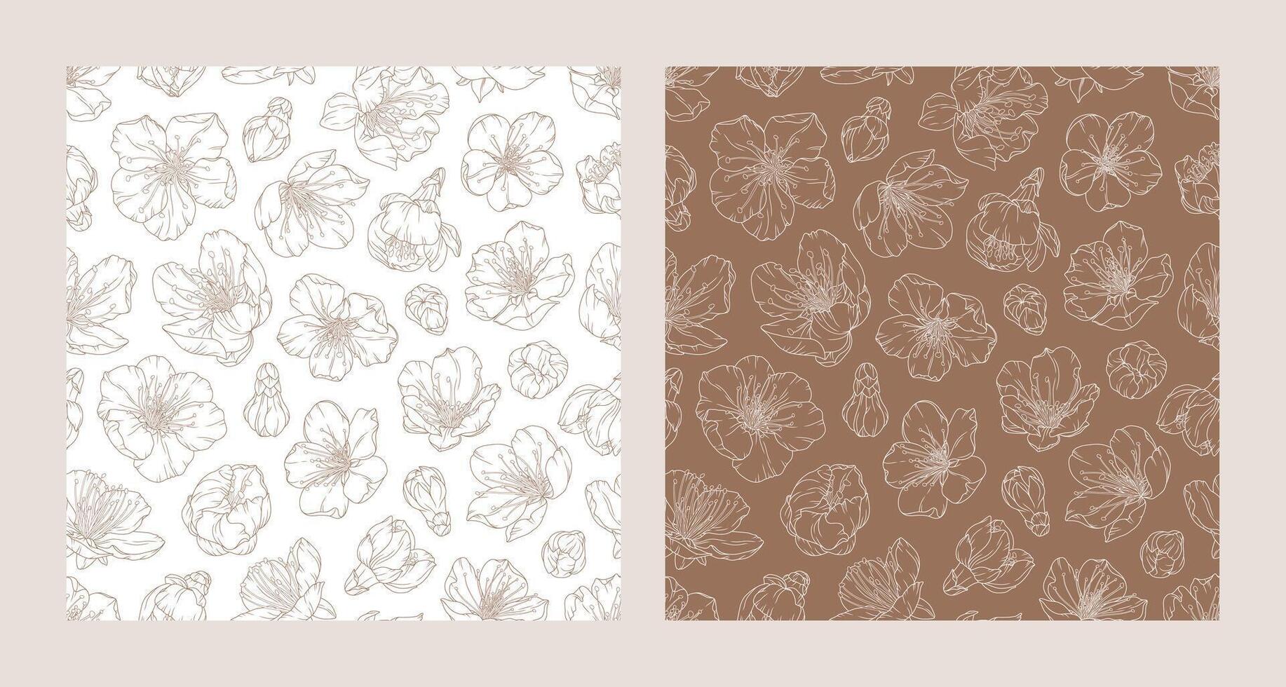 Set of seamless patterns with blooming apricot flowers vector