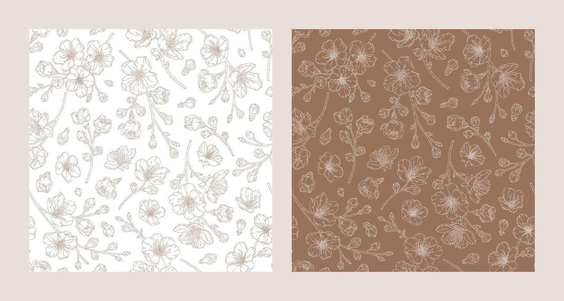 Set of seamless patterns with blooming apricot flowers vector