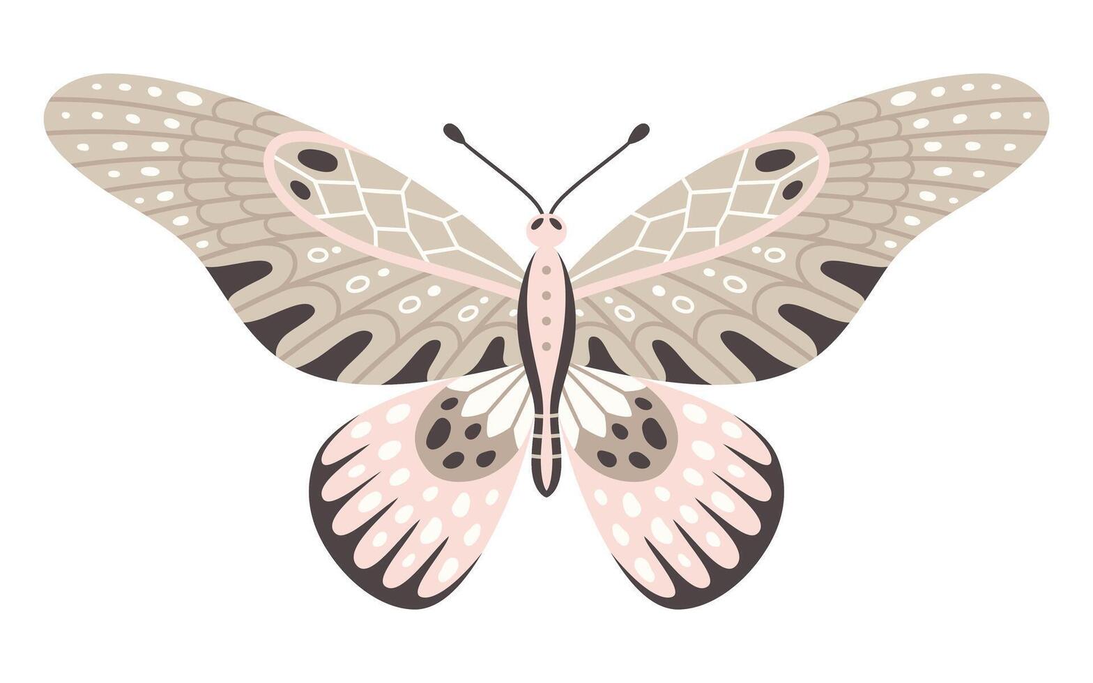 Butterfly icon, vector illustration. Wings with geometric abstract ornament, front view, a symbol for tattoo design. Summer background, fly insect