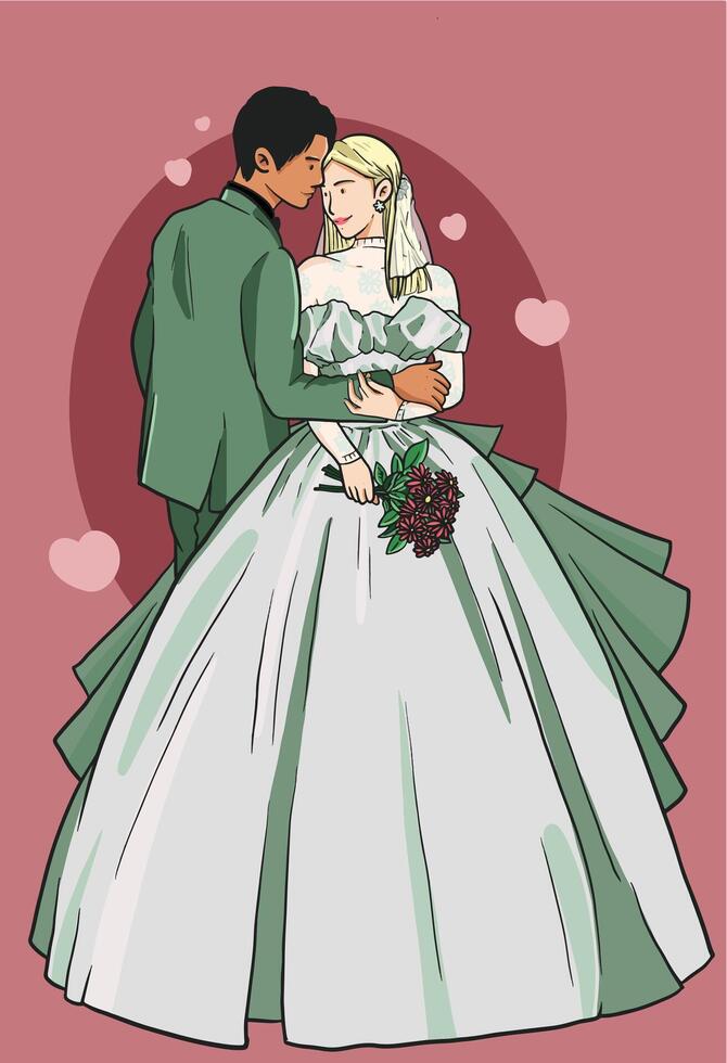 vector illustration of a cute and cute bridal couple on Valentine's Day
