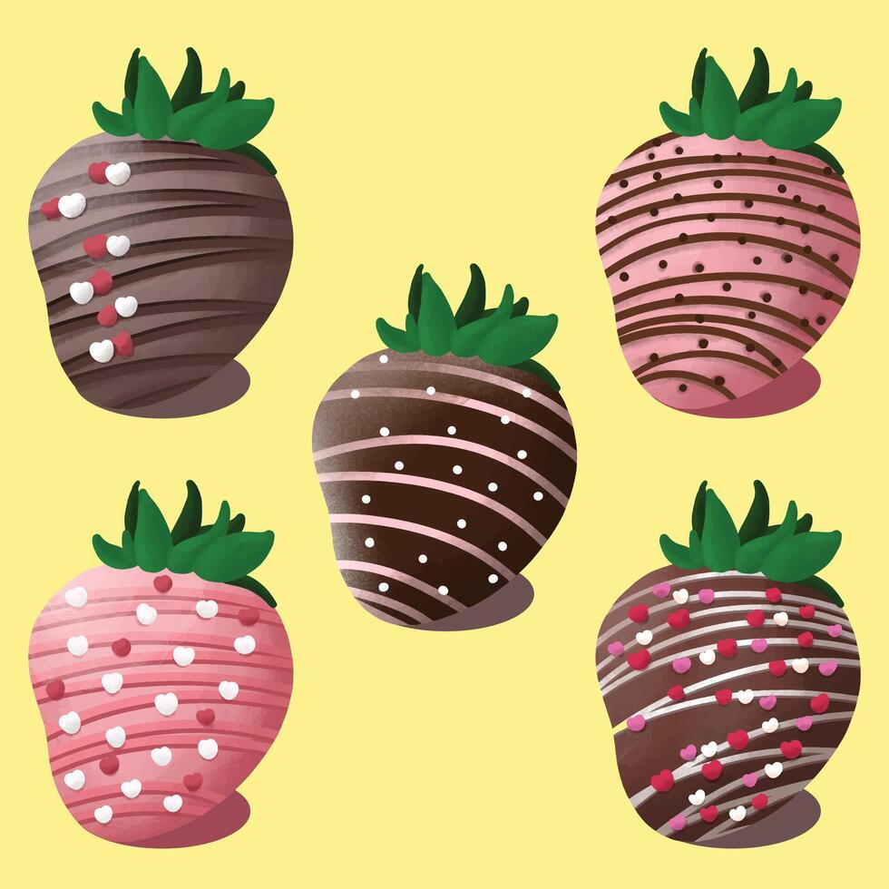 strawberries covered in melted chocolate on Valentine's Day vector