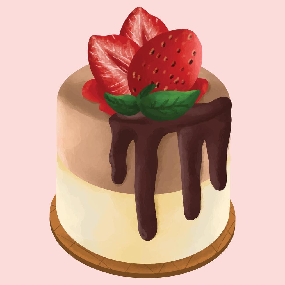 a slice of chocolate cheese cake with strawberry topping on top vector