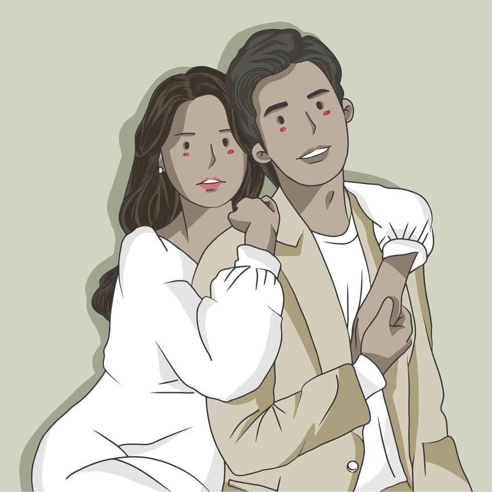 cute vector characters illustration of a couple taking pre-wedding photos