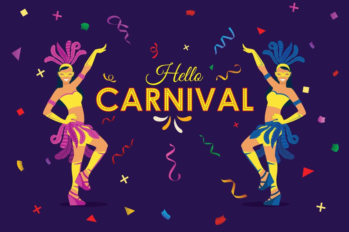 Hola carnaval con bailarines vector ilustración