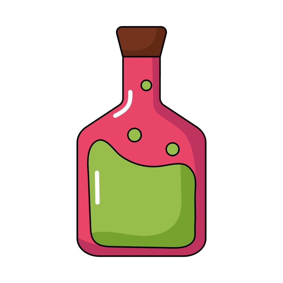 Acid colored potion for Halloween party. Green potion in pink jar vector