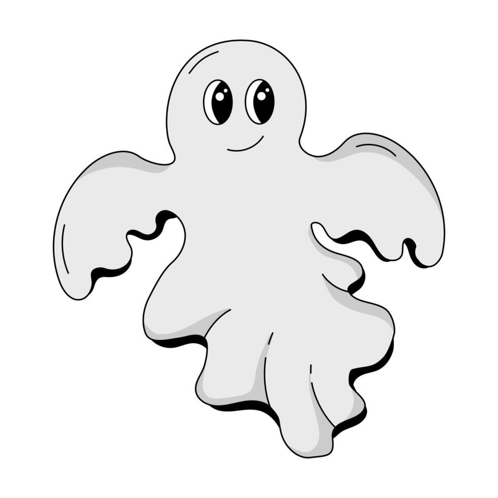 dibujos animados maravilloso Víspera de Todos los Santos fantasma. Clásico retro fantasma en hippie Años 70 estilo. vector